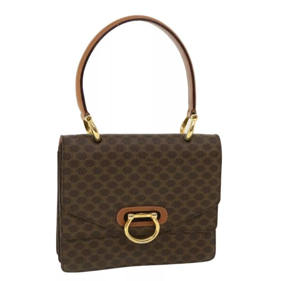 CELINE Macadam Canvas Hand Bag PVC Leather Brown Auth am3590 - Picture 1 of 13